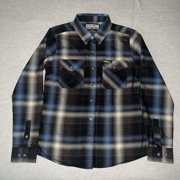 Dixxon Women’s Fit For An Autopsy Flannel Button Up Shirt Blue Brown Gray Medium - Picture 2 of 8
